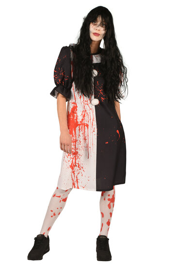 Horror Clown Jurk - Zwart-Wit - Bloedspetters Halloween - Dames