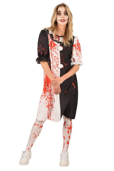 Horror Clown Jurk - Zwart-Wit - Bloedspetters Halloween - Dames