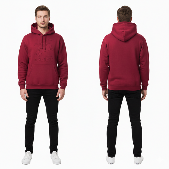 Airborne Trui - Hoodie Maroon Rood Met Embossed Pegasus - Volwassenen