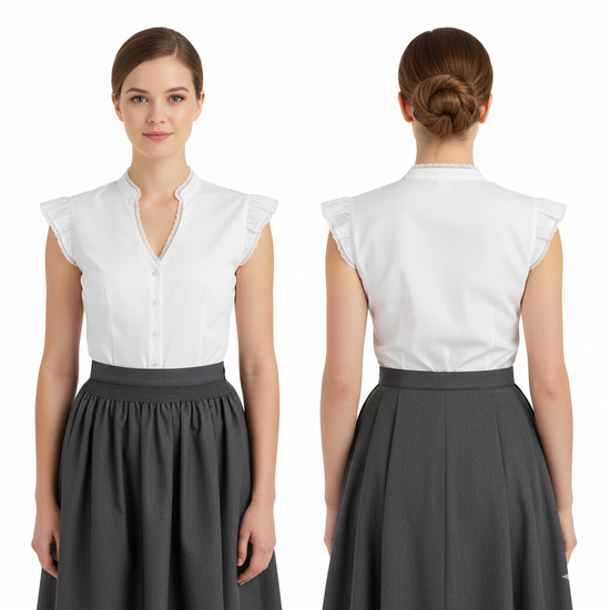 Dirndl Blouse Oktoberfest - Wit - Met Kapmouwtjes en Kant - Dames