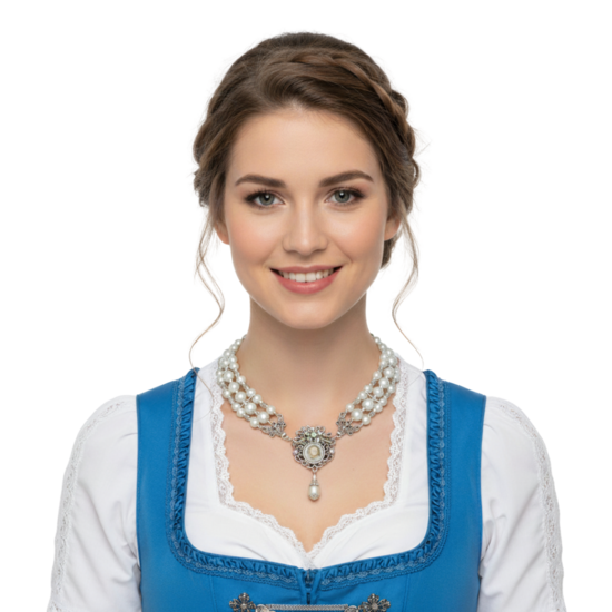 Oktoberfest - Dirndl Ketting - Parelketting met Strass Stenen Wit