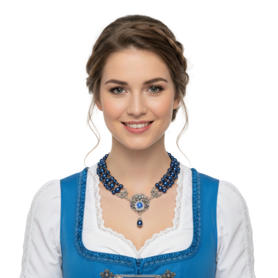 Oktoberfest - Dirndl Ketting - Blauwe Parel met Bloem