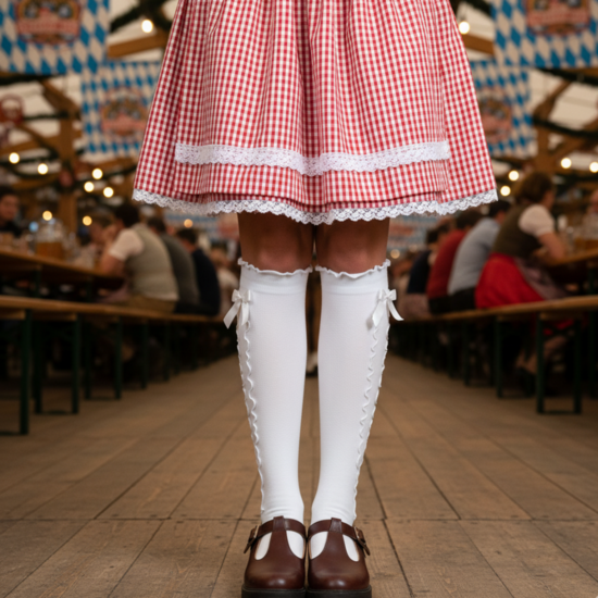 Oktoberfest - Kniekousen Dames Met Strik Wit