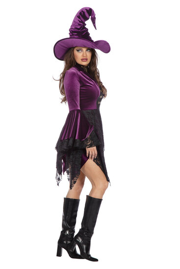 Heksenjurk Velvet Luxe Paars - Halloween Kostuum - Dames