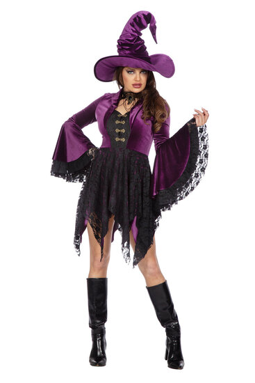 Heksenjurk Velvet Luxe Paars - Halloween Kostuum - Dames