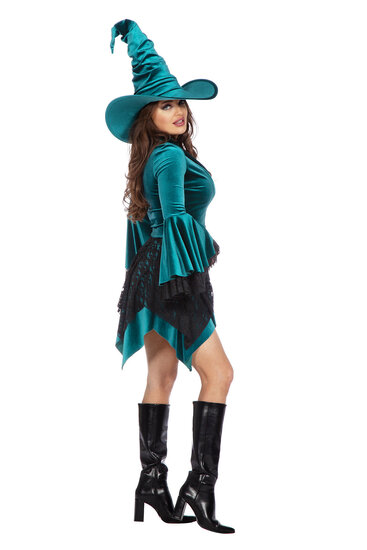 Heksenjurk Velvet Luxe Groen - Halloween Kostuum - Dames