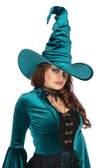 Heksenhoed Velvet Luxe Groen - Halloween Hoed - Dames