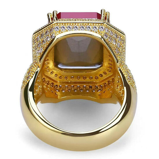 Sinterklaas Ring Luxe - Rechthoek met Diamanten - Goud-Rood