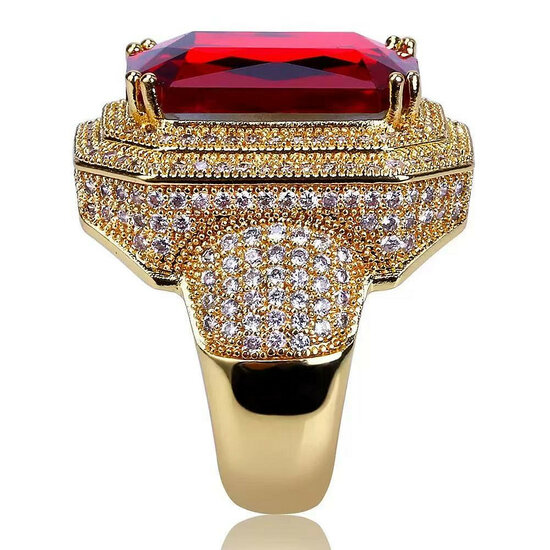Sinterklaas Ring Luxe - Rechthoek met Diamanten - Goud-Rood