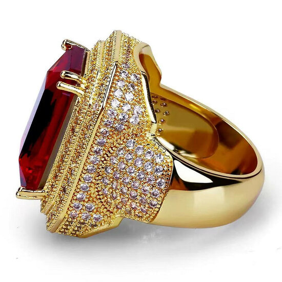 Sinterklaas Ring Luxe - Rechthoek met Diamanten - Goud-Rood