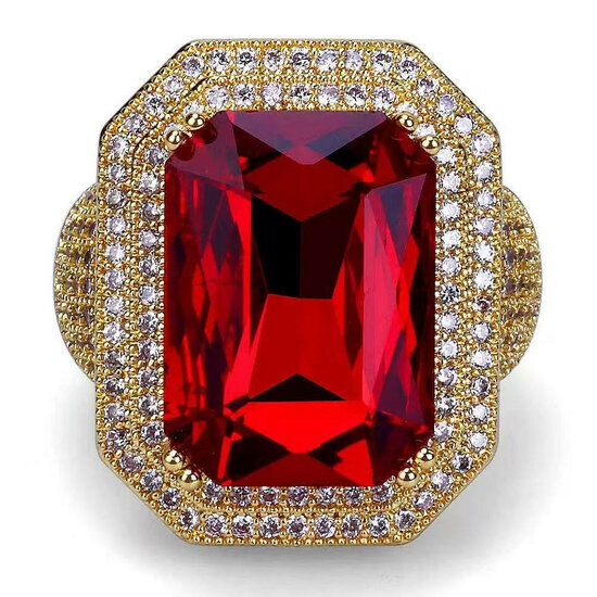 Sinterklaas Ring Luxe - Rechthoek met Diamanten - Goud-Rood