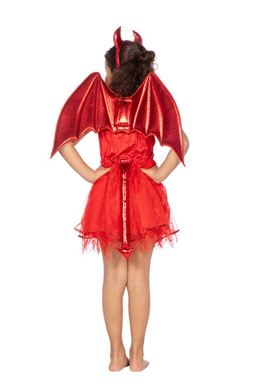 Duivel Jurk Rood - Vleugels en Tiara - Halloween - Meisjes