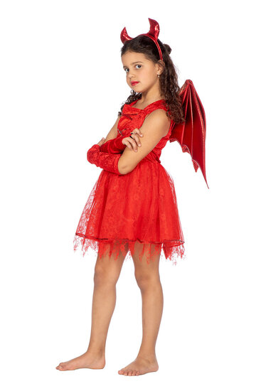 Duivel Jurk Rood - Vleugels en Tiara - Halloween - Meisjes