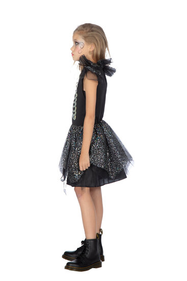 Skelet Jurk Zwart - Strass Steentjes - Halloween - Meisjes