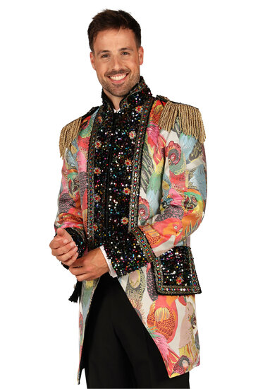 Thetru Carnavalsjas Heren - Color Birds - Disco Epauletten Jas