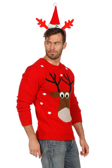 Foute Kersttrui - Rood - Rendier - Volwassenen