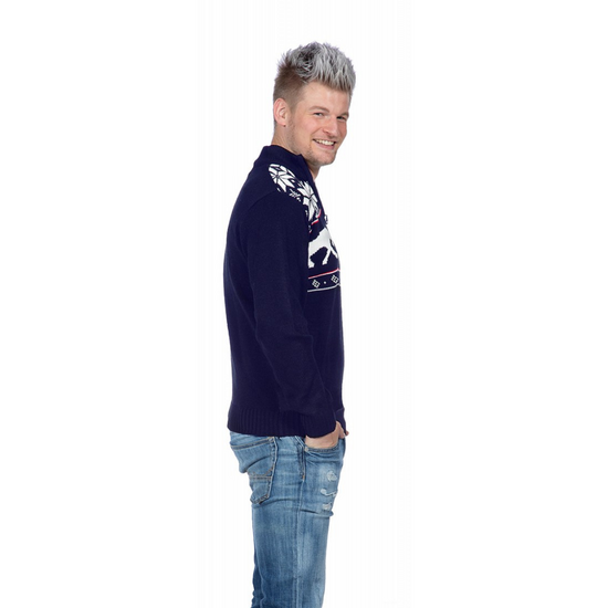 Foute Kersttrui - Donkerblauw - Met Rits - Reindier