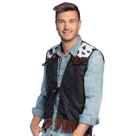 Cowboy Vest Zwart- Western Met Koeienprint - Volwassenen