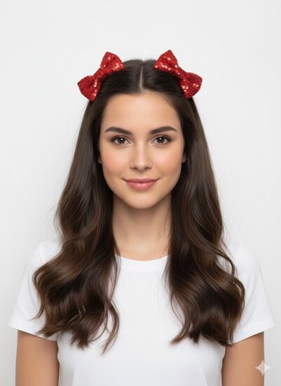 Haarclips Strik Kerst - Pailletten - Rood