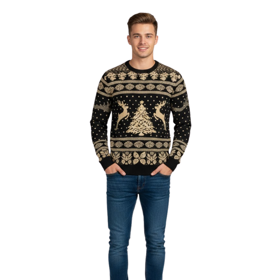 Foute Kersttrui - Jumping Reindeer - Zwart - Volwassenen