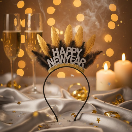 Happy New Year Diadeem - Veren - Zwart - Goud