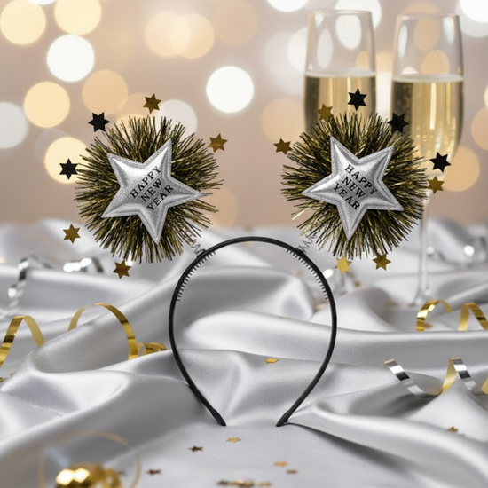 Happy New Year Diadeem - Sterren - Zwart - Goud