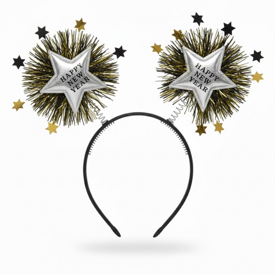 Happy New Year Diadeem - Sterren - Zwart - Goud