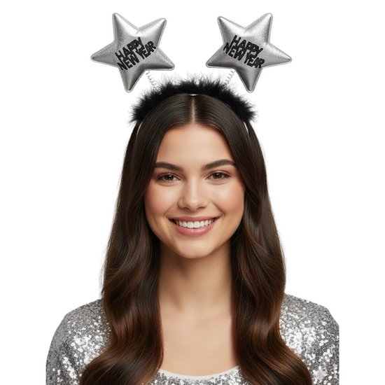 Happy New Year Diadeem - Sterren  Assorti - Zwart - Goud