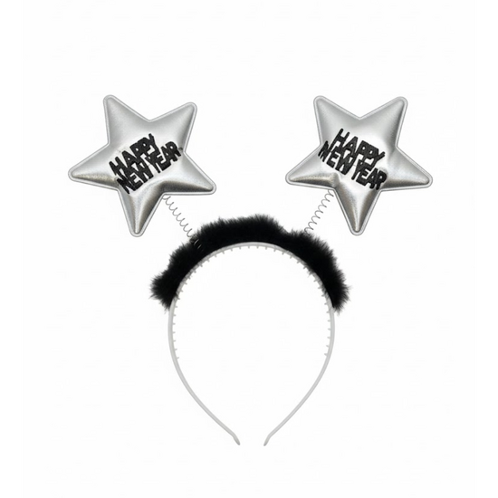 Happy New Year Diadeem - Sterren  Assorti - Zwart - Goud