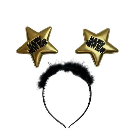 Happy New Year Diadeem - Sterren  Assorti - Zwart - Goud