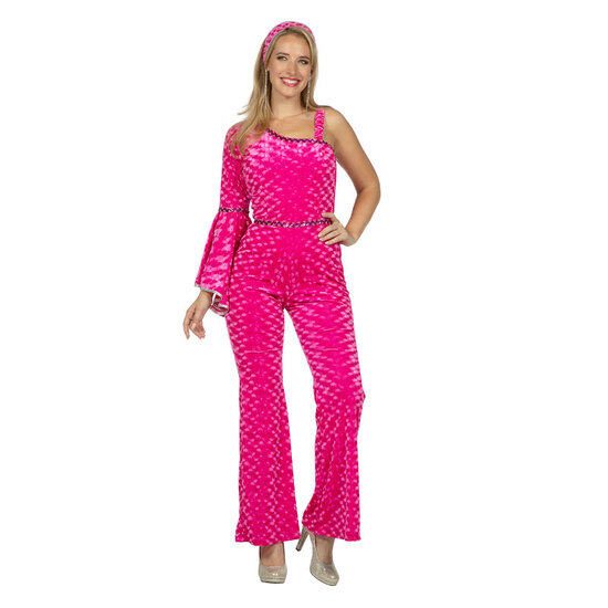 Catsuit Disco Velvet Roze - Jaren 80 &amp; 90 - Dames