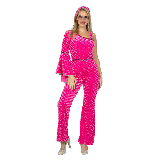 Catsuit Disco Velvet Roze - Jaren 80 &amp; 90 - Dames