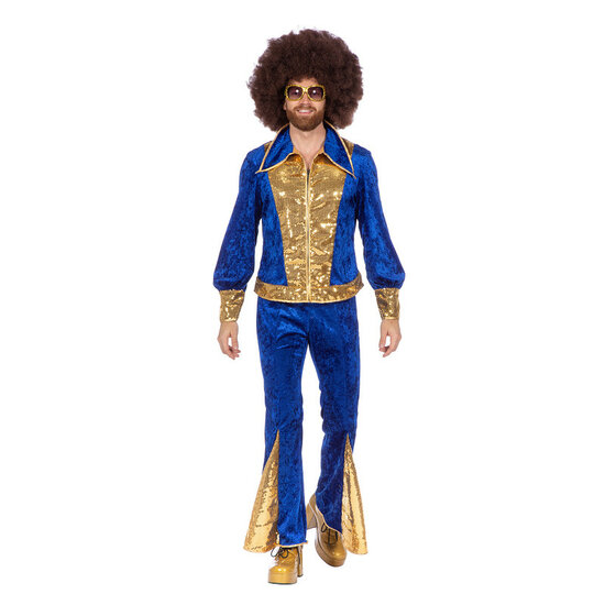 Glitter Disco Kostuum - Blauw-Goud  - Heren