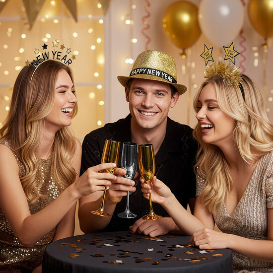 Diadeem Shine - Happy new Year - Goud-Zwart