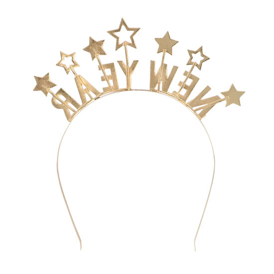 Metalen Diadeem - Happy New Year - Goud-Zwart