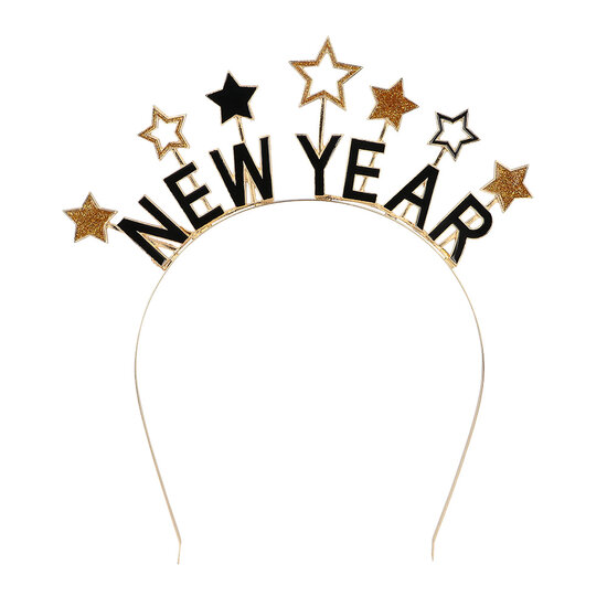 Metalen Diadeem - Happy New Year - Goud-Zwart