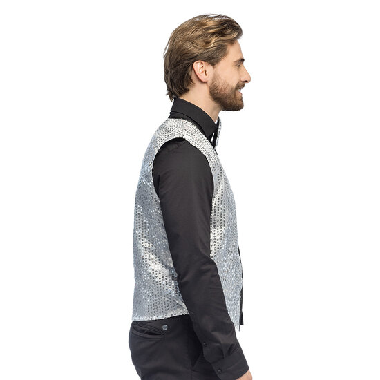 Pailletten Gilet Met Strikje - Zilver - Heren
