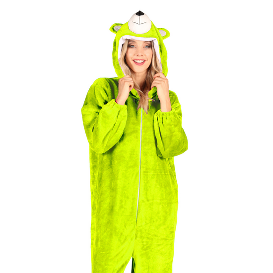 Onesie Dierenkostuum - Beer Candy Pluche  - Neon Groen - Volwassenen