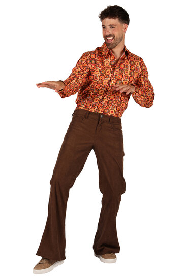 Hippie Flared Ribcord Broek Bruin - Flower Power Jaren 60 &amp; 70 - Heren