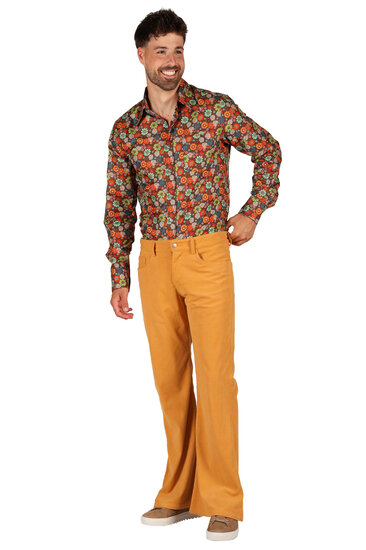 Hippie Flared Ribcord Broek Okergeel - Flower Power Jaren 60 &amp; 70 - Heren