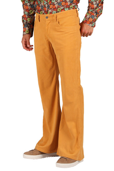 Hippie Flared Ribcord Broek Okergeel - Flower Power Jaren 60 &amp; 70 - Heren