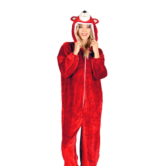 Onesie Dierenkostuum - Beer Candy Pluche  - Neon Rood - Volwassenen