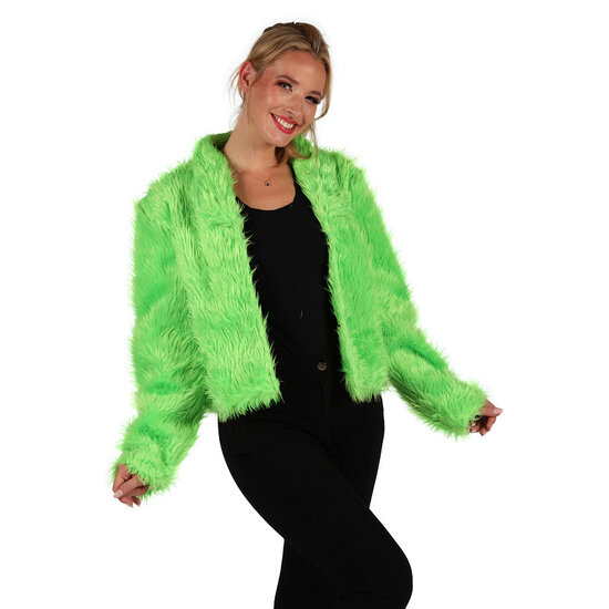 Bontjasje Neon Groen - Zachte Pluche Jas - Dames