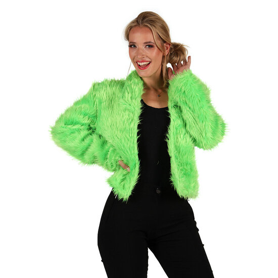 Bontjasje Neon Groen - Zachte Pluche Jas - Dames