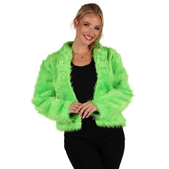 Bontjasje Neon Groen - Zachte Pluche Jas - Dames