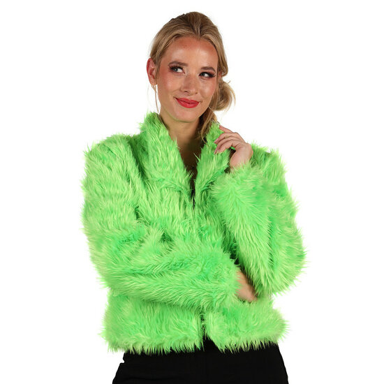 Bontjasje Neon Groen - Zachte Pluche Jas - Dames