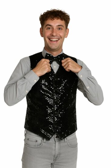 Gilet met Strikje - Paillettenvest Zwart - Heren