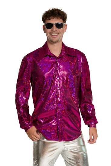 Shiny Disco Shirt - Fuchsia - Heren