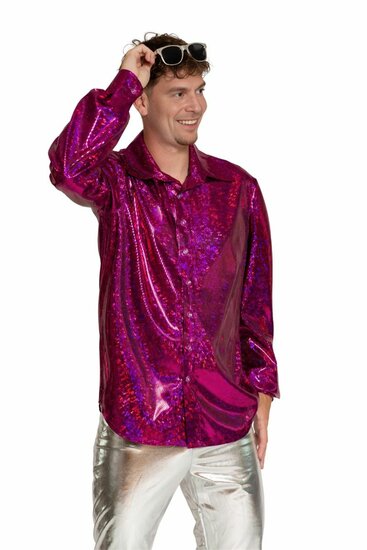 Shiny Disco Shirt - Fuchsia - Heren