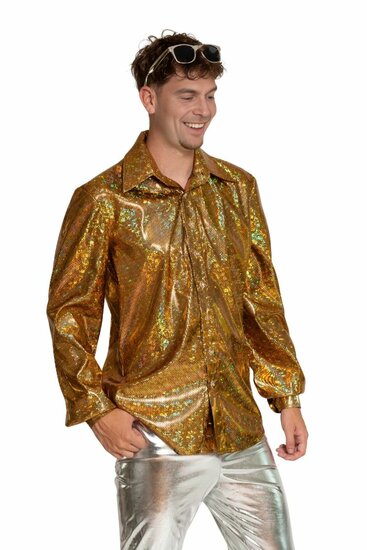 Shiny Disco Shirt - Goud - Heren